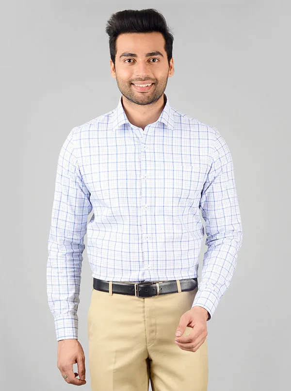 White & Blue Checked Slim Fit Formal Shirt | JadeBlue