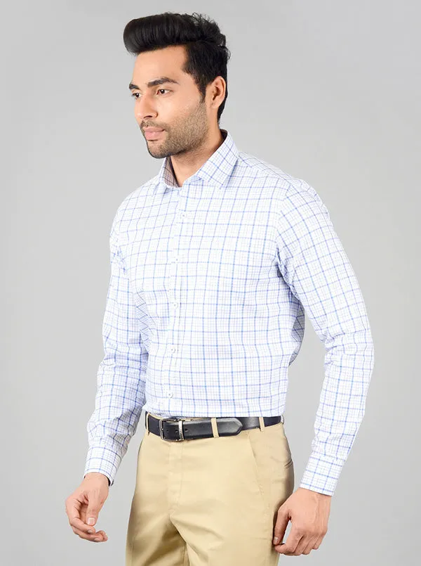 White & Blue Checked Slim Fit Formal Shirt | JadeBlue