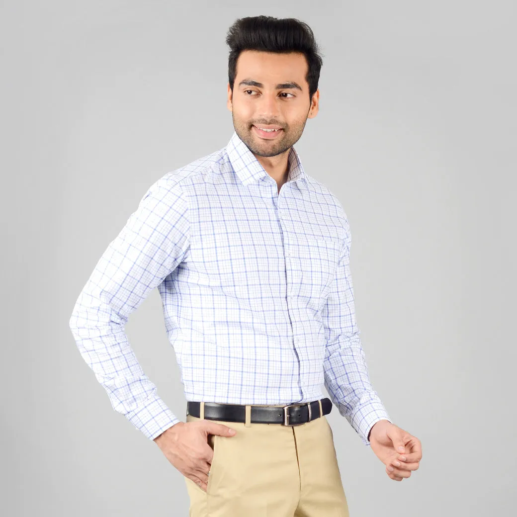 White & Blue Checked Slim Fit Formal Shirt | JadeBlue