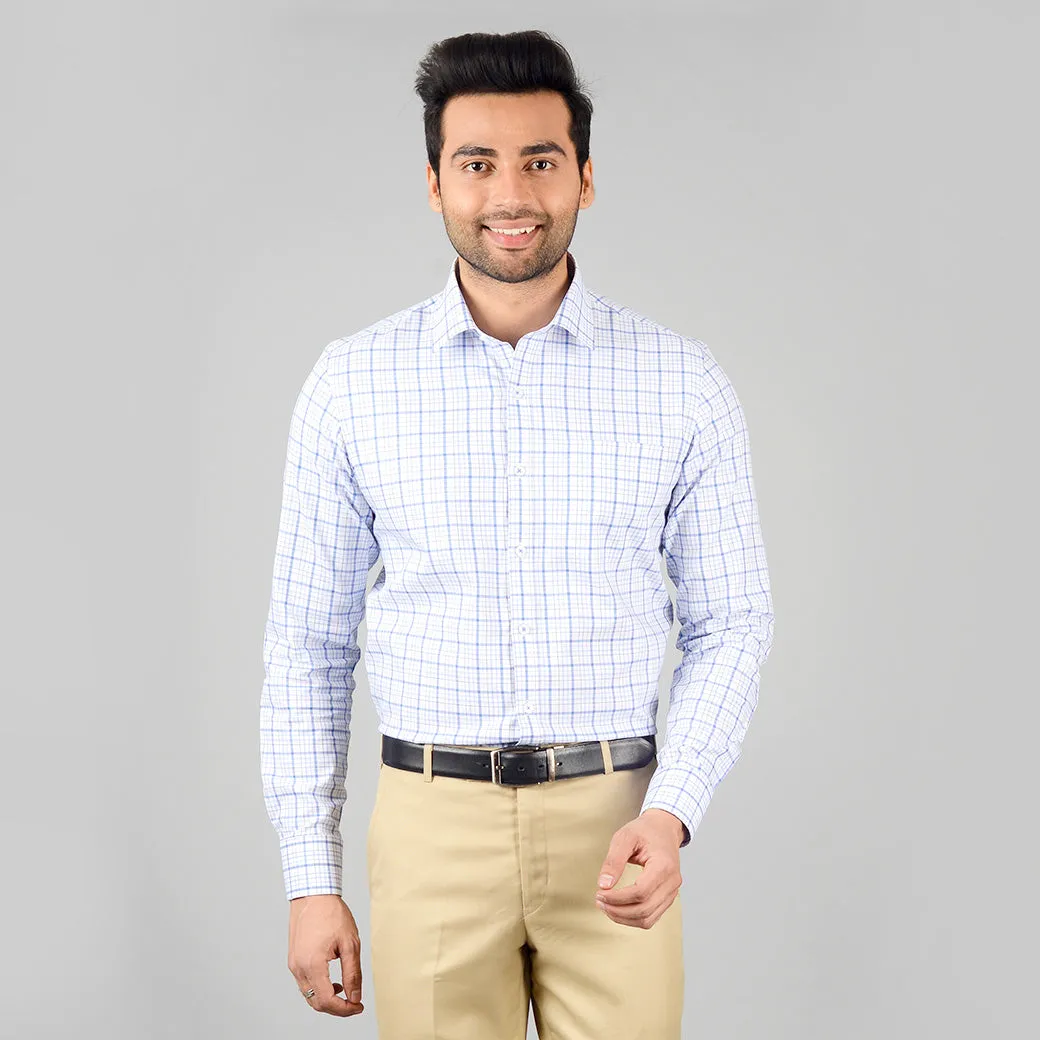 White & Blue Checked Slim Fit Formal Shirt | JadeBlue