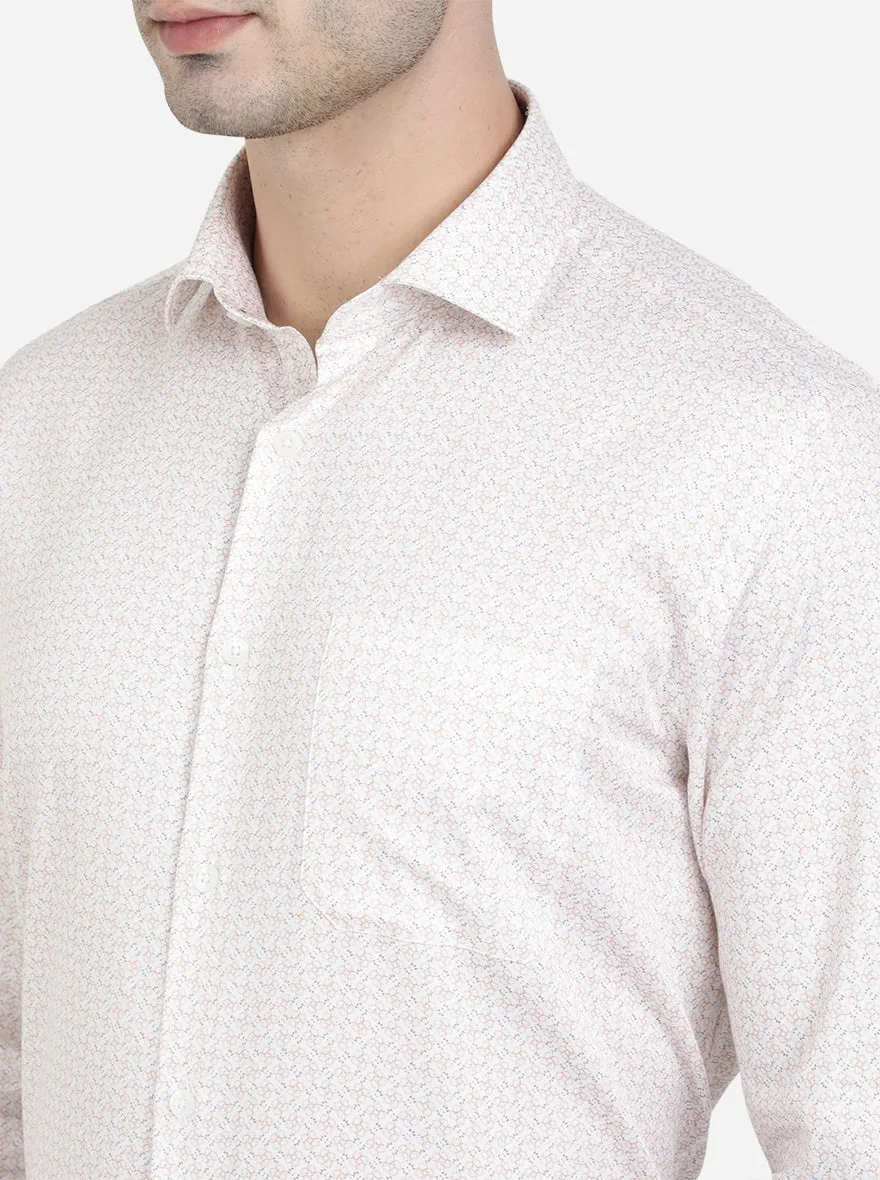 White & Light Orange Printed Regular Fit Formal Shirt | JadeBlue