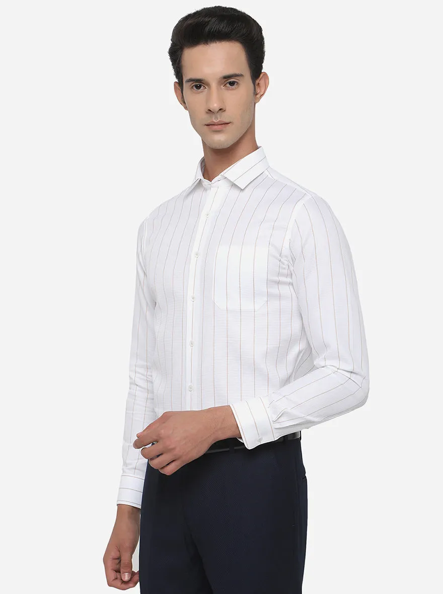 White & Orange Striped Slim Fit Formal Shirt | JadeBlue