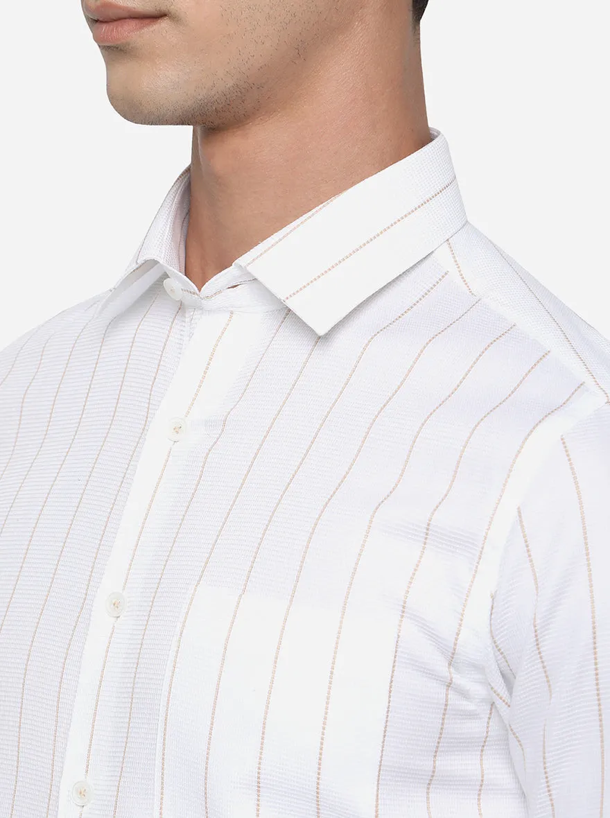 White & Orange Striped Slim Fit Formal Shirt | JadeBlue