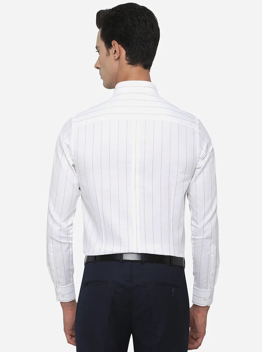 White & Orange Striped Slim Fit Formal Shirt | JadeBlue