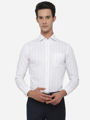 White & Orange Striped Slim Fit Formal Shirt | JadeBlue