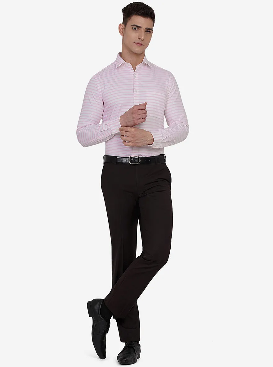 White & Pink Striped Slim Fit Formal Shirt | JadeBlue