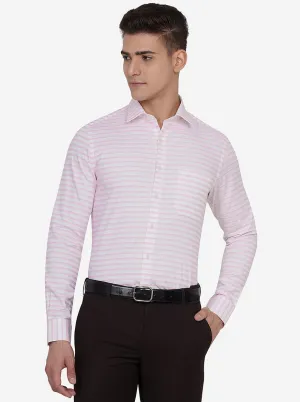 White & Pink Striped Slim Fit Formal Shirt | JadeBlue