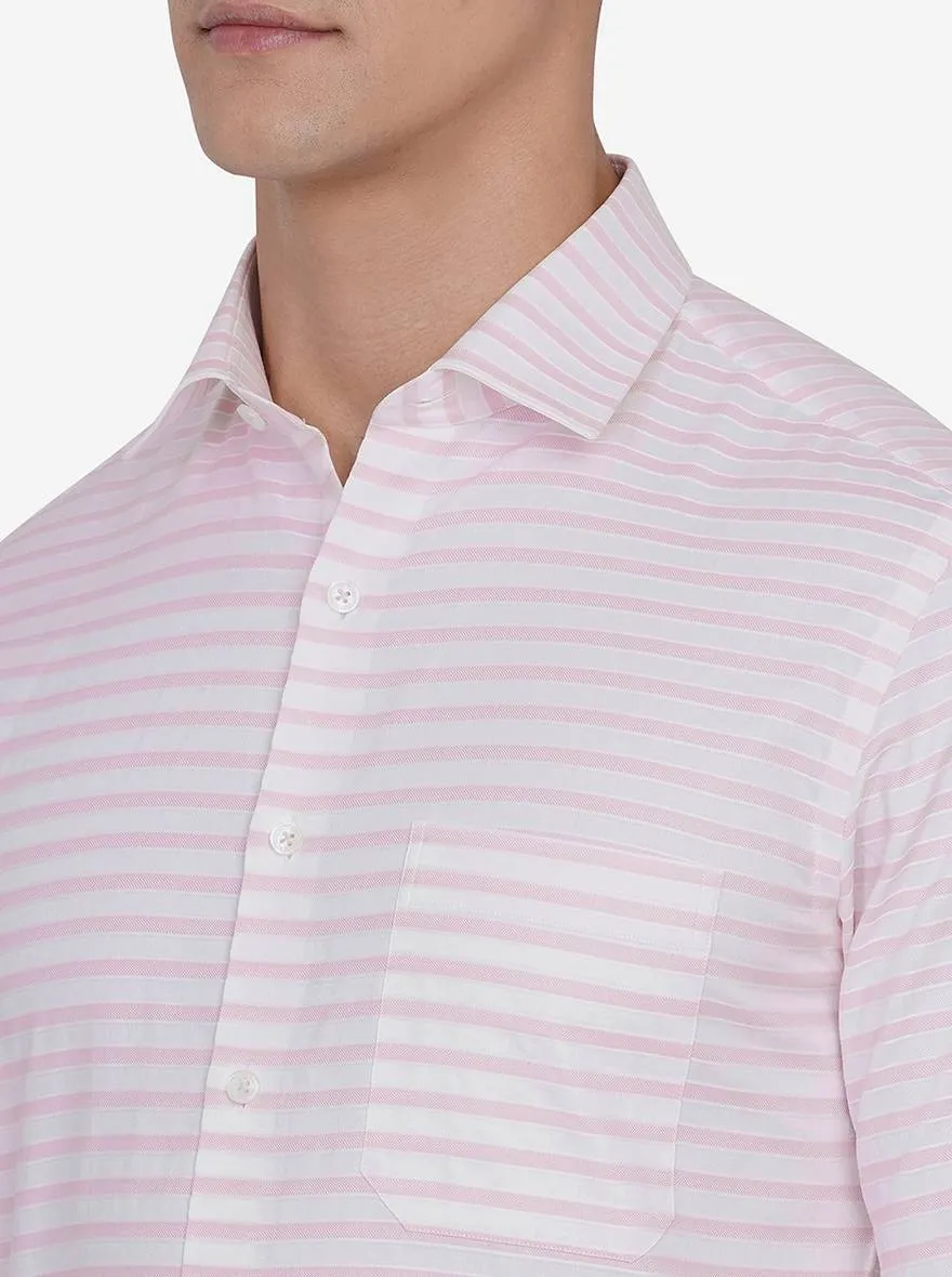 White & Pink Striped Slim Fit Formal Shirt | JadeBlue