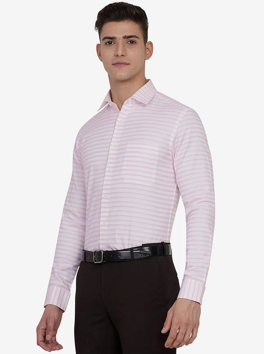 White & Pink Striped Slim Fit Formal Shirt | JadeBlue