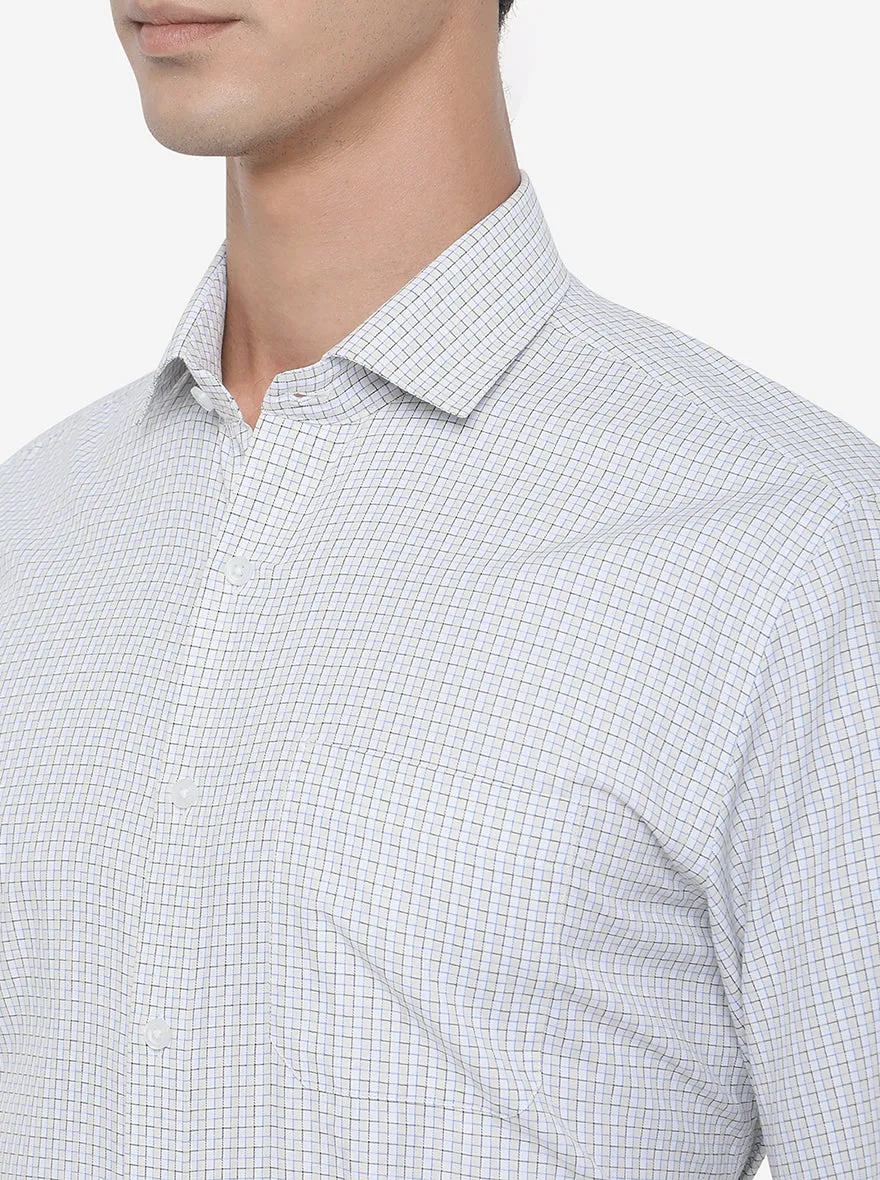 White & Yellow Checked Regular Fit Formal Shirt | Greenfibre