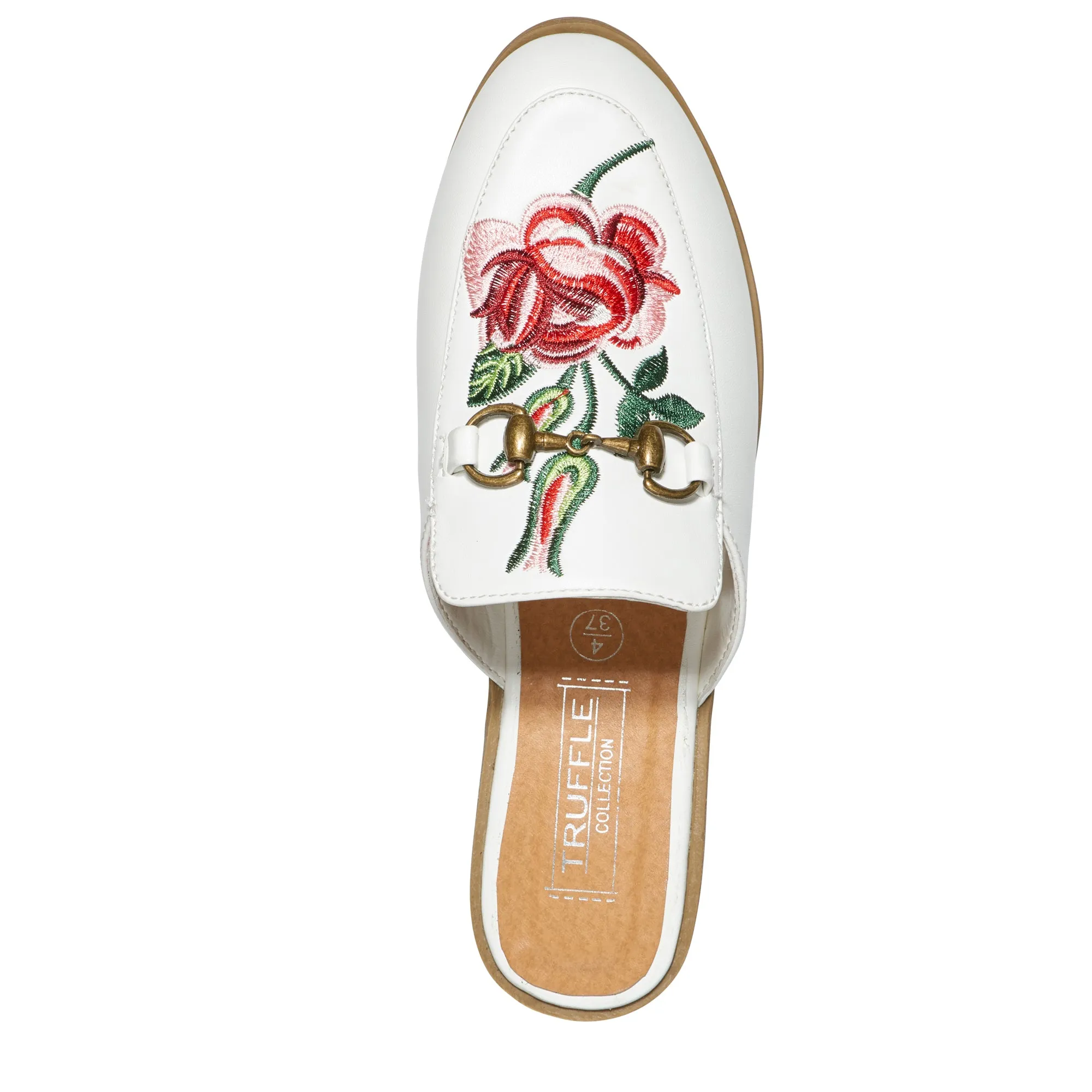 White Embroided Open Back Loafers