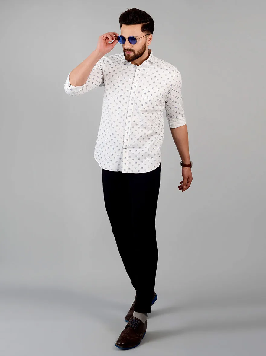 White Printed Slim Fit Formal Shirt | Greenfibre