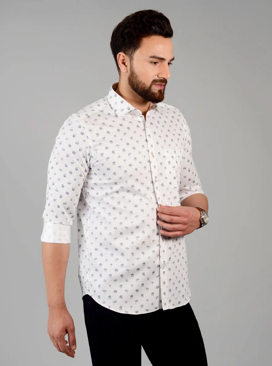 White Printed Slim Fit Formal Shirt | Greenfibre