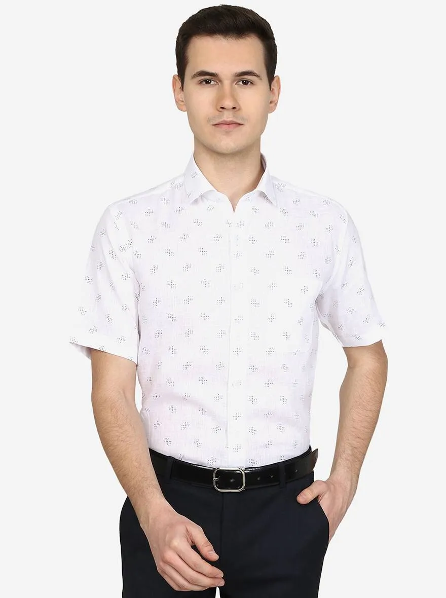 White Printed Slim Fit Formal Shirt | JadeBlue