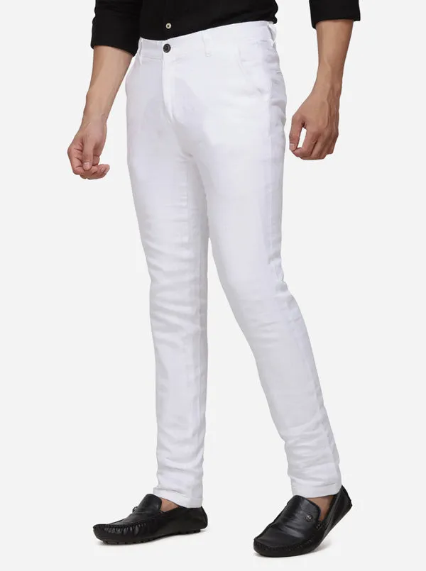 White Solid Venice Fit Casual Trouser | JadeBlue