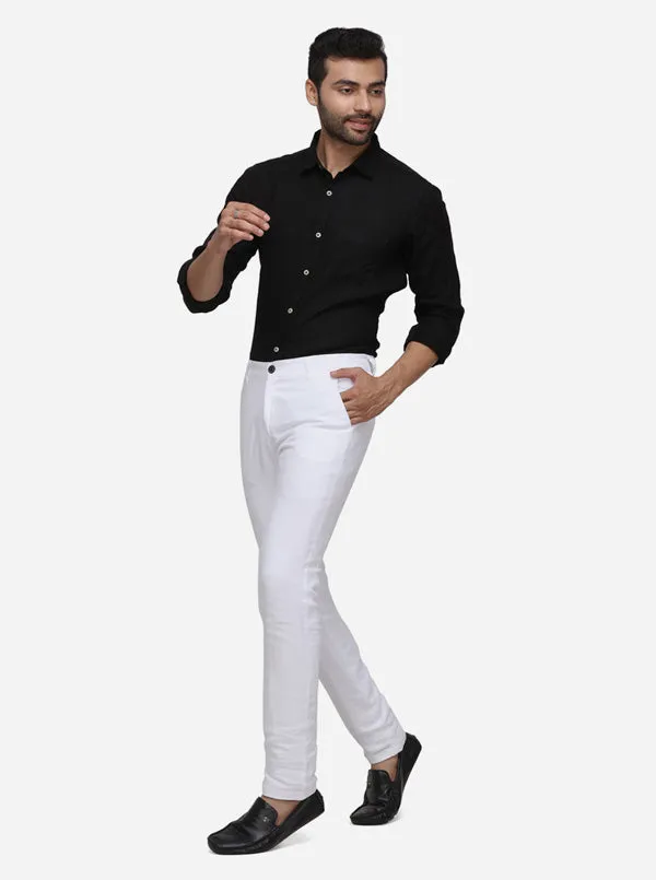 White Solid Venice Fit Casual Trouser | JadeBlue