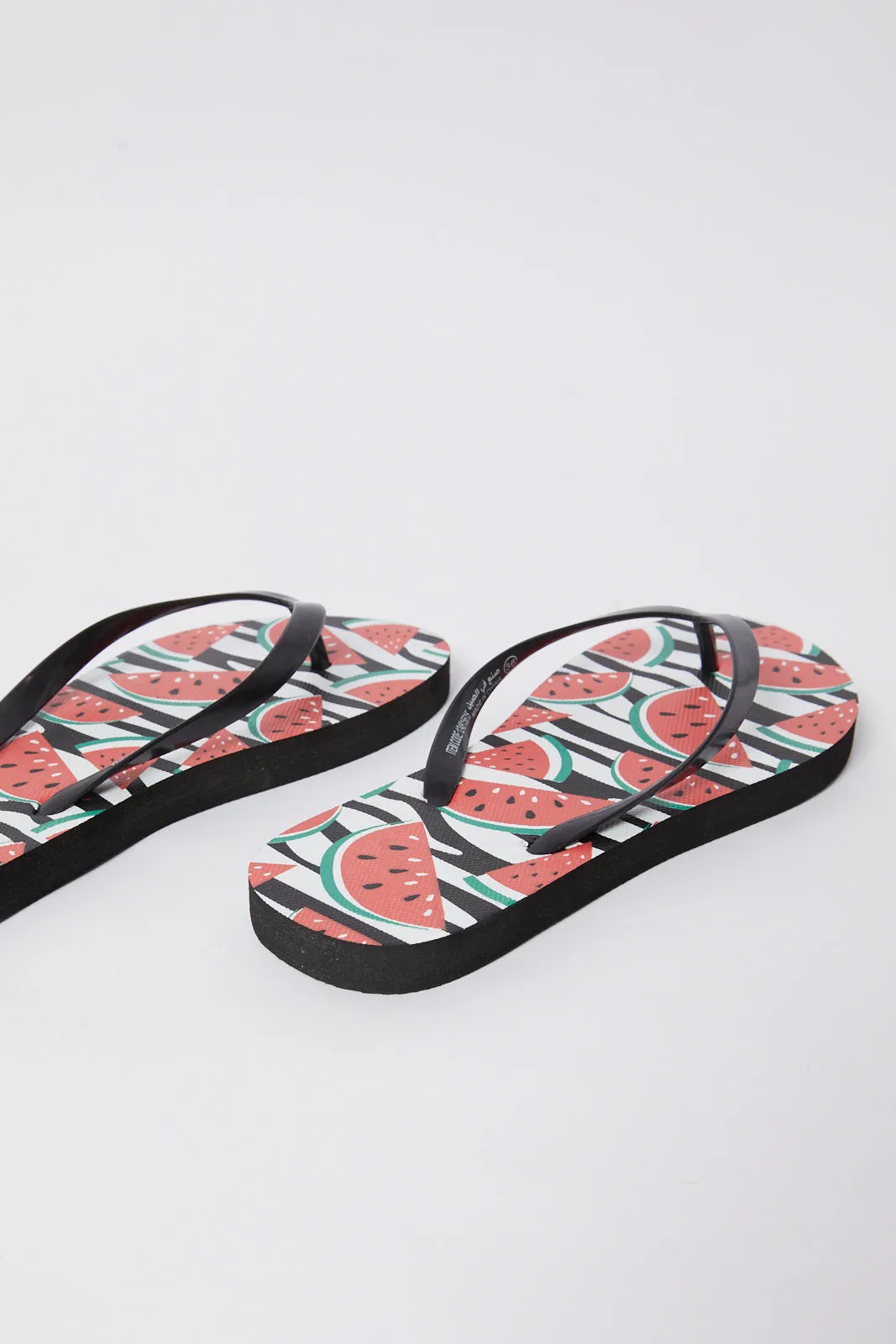 Woman Black Watermelon Print Flip Flop