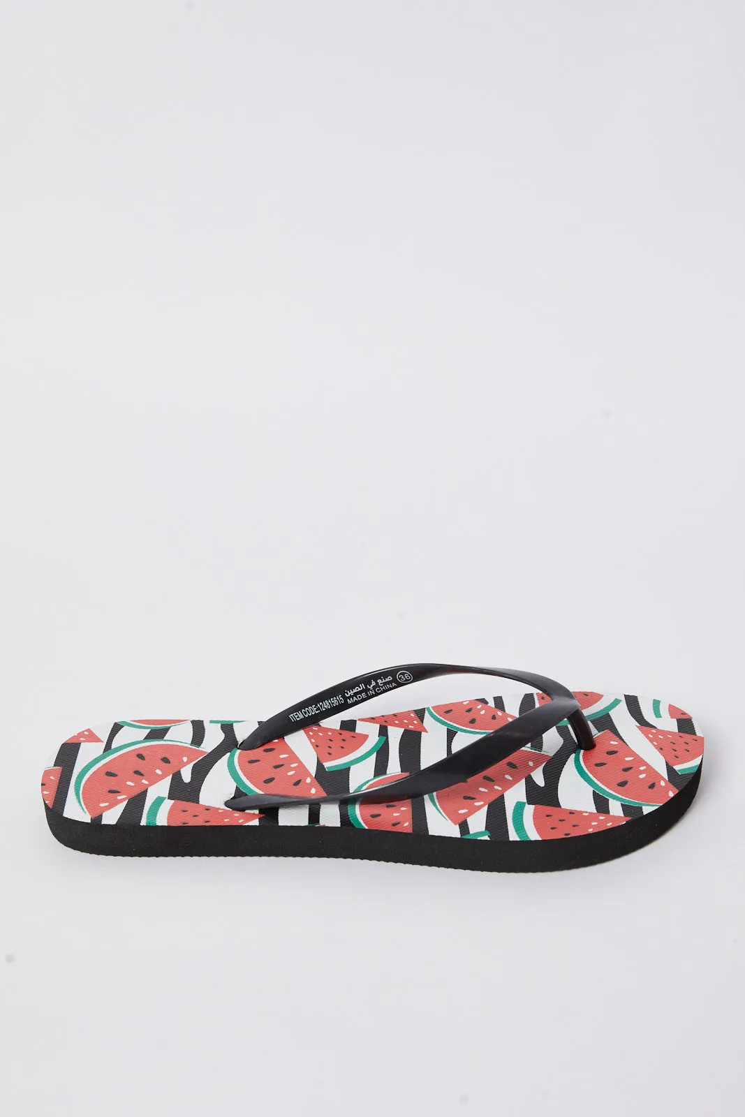 Woman Black Watermelon Print Flip Flop