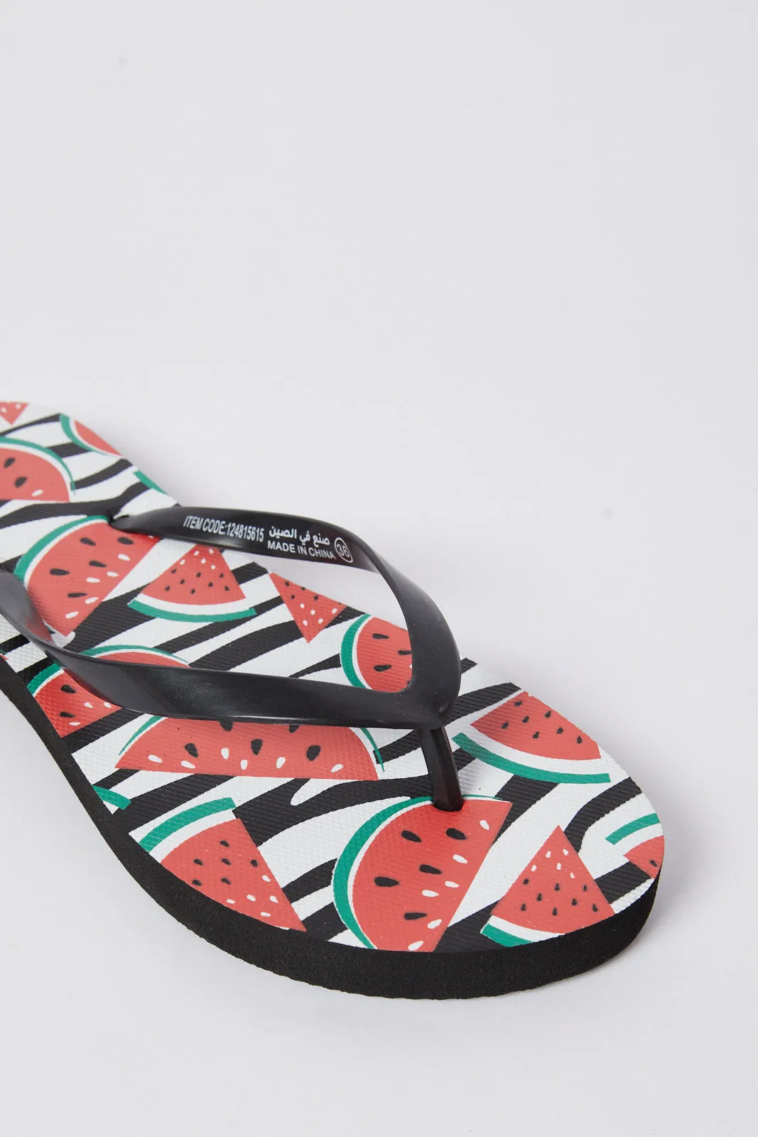 Woman Black Watermelon Print Flip Flop