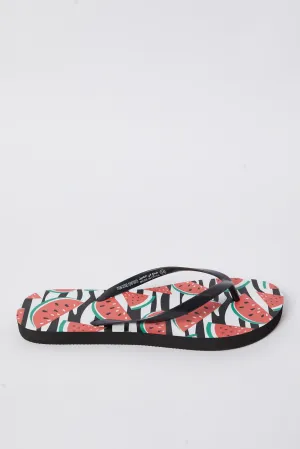 Woman Black Watermelon Print Flip Flop