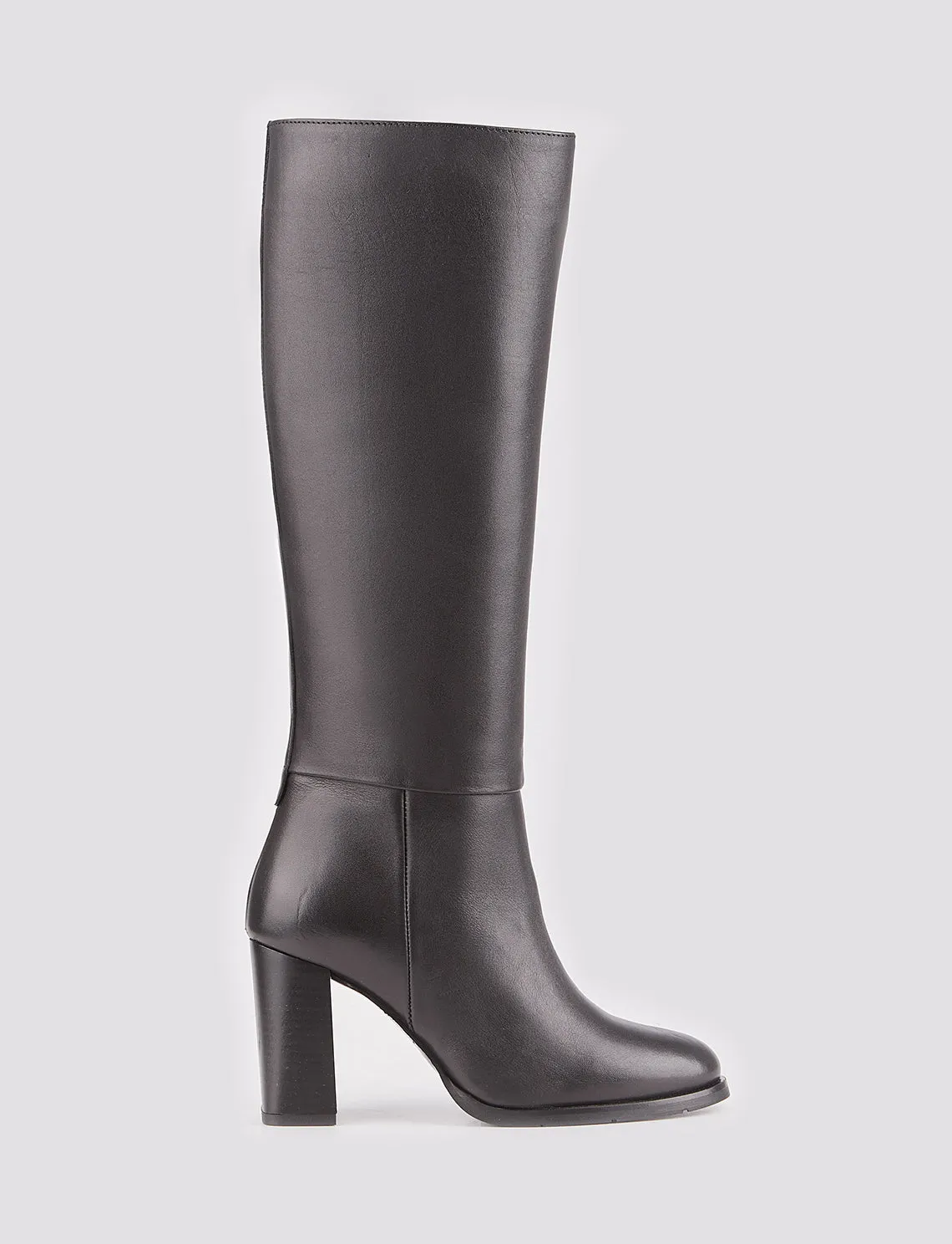 Women Black Genuine Leather Chunky Heeled Classic Boots