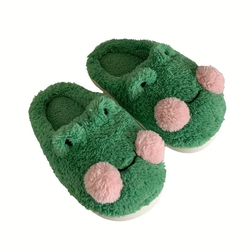 Womens Adorable Frog-Shaped Slippers - Ultra-Soft Warm & Cozy Indoor Shoes - Fluffy Closed Toe Design with Quiet Anti-Slip Soles