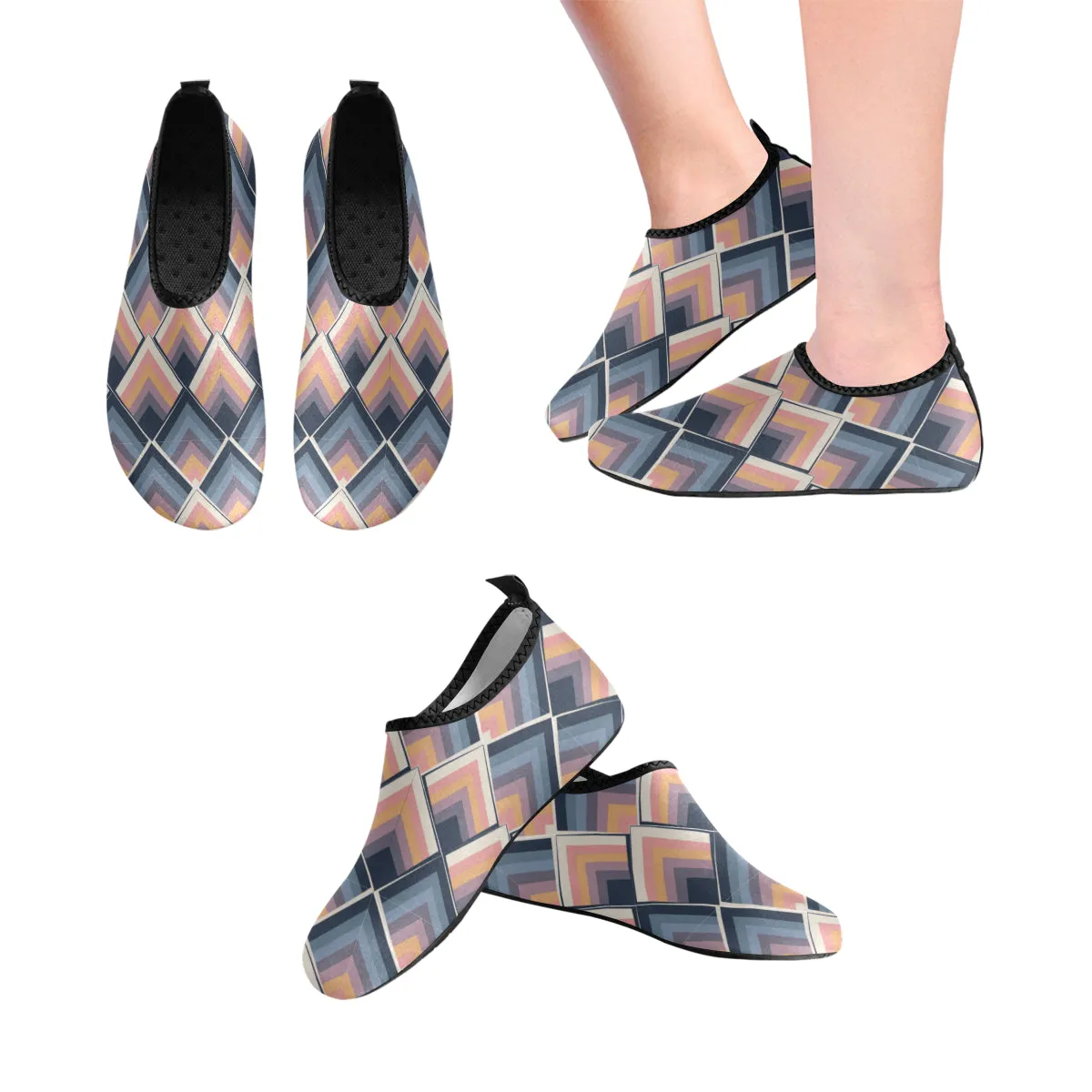 Women's Blue-Pink Scales Geometrical Print Barefoot Canvas Shoes