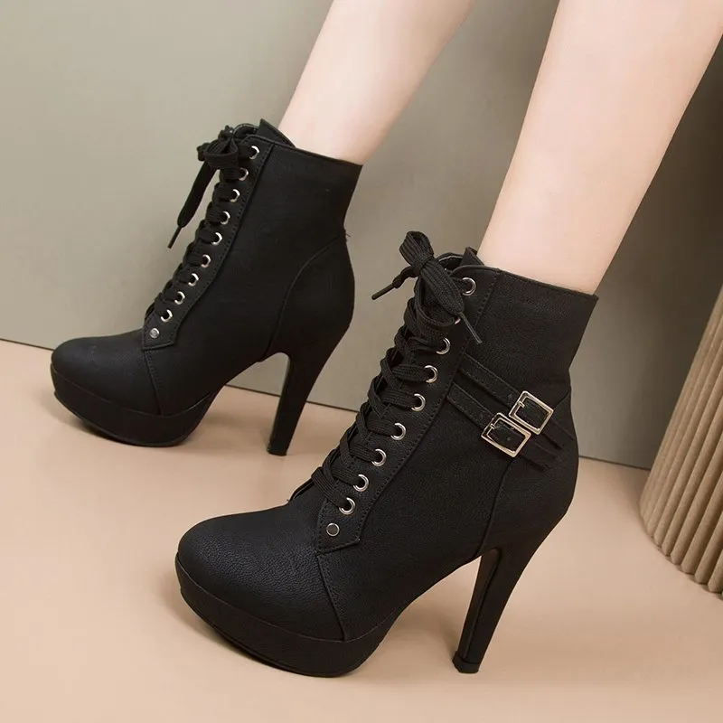 Women's High Heeled PU Leather Boots - 9988