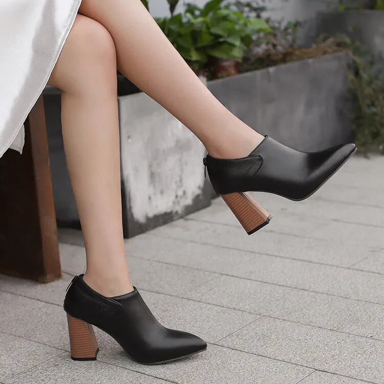 Women's Pointed Toe Square High Heel Block Loafers Shoes