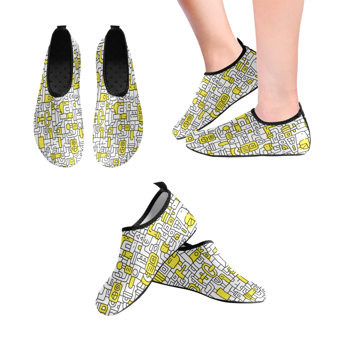 Women's Pop Yellow Doodle Print Barefoot Shoes